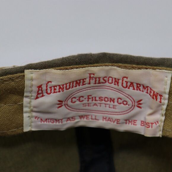 Vtg Filson Cap Dark Tan Khaki Oil Tin Cloth Leather Strap Patch - Picture 6 of 6